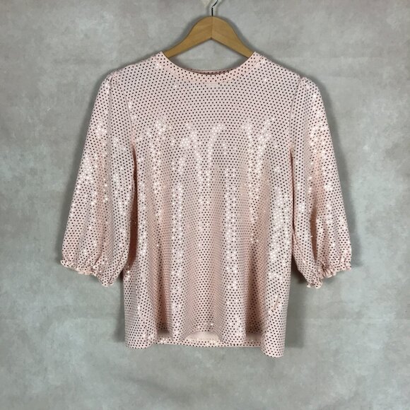 NANETTE LEPORE Coral Shimmer Dot 3/4 Sleeve Top NWOT M - Picture 11 of 11